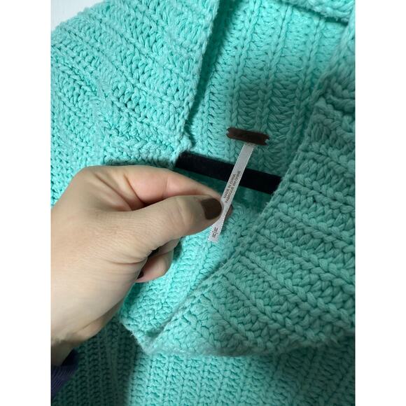 Free People Teal Blue Chunky Oversized Baggy Slouchy Turtleneck Sweater Medium - Picture 4 of 8